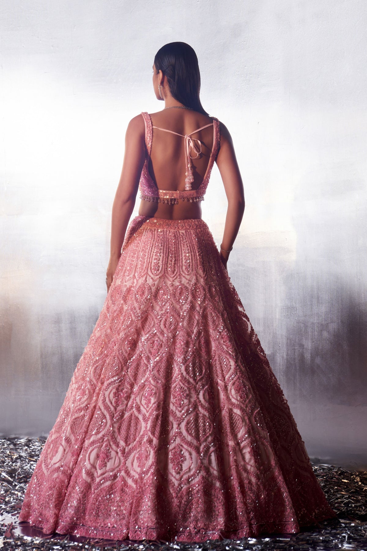 Blush Pink Sequins Lehenga Set