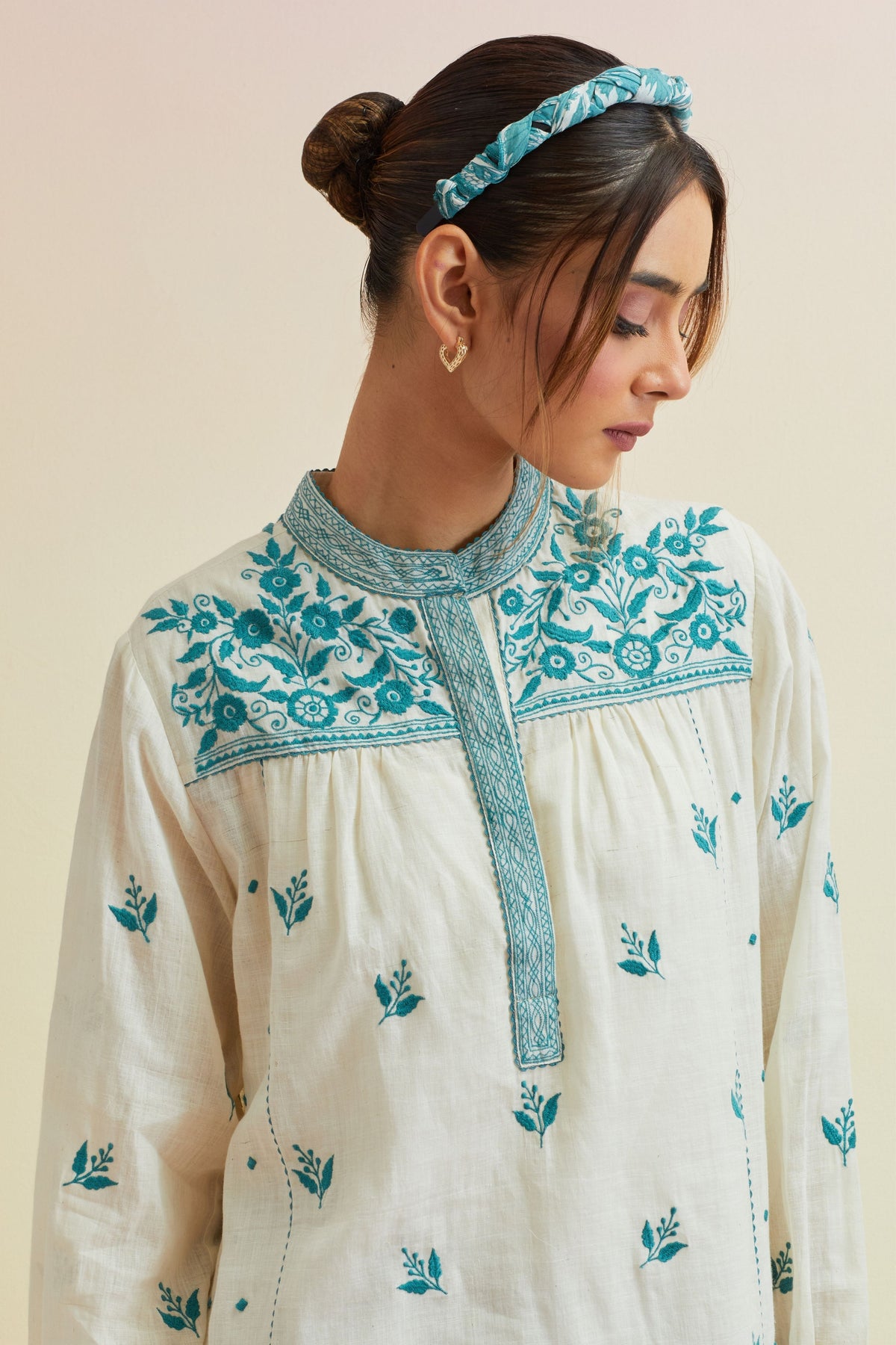 Teal Thread Embroidery Top