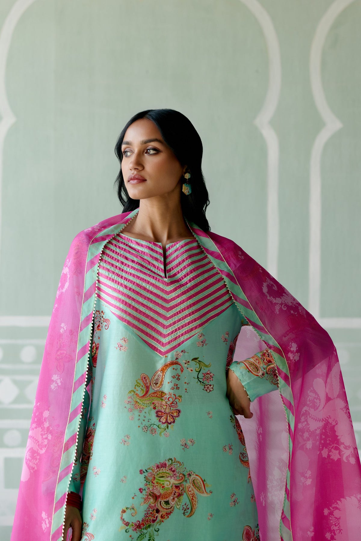 Mint &amp; Fuschia Kurta Set