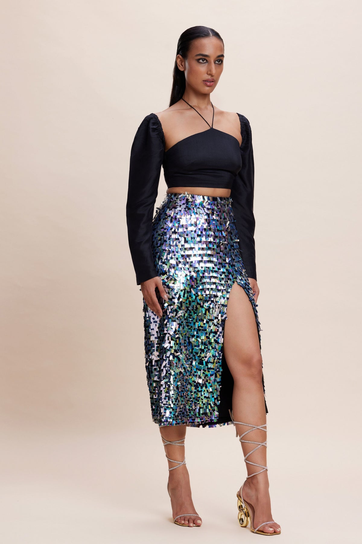 Blingy Slit Skirt Set