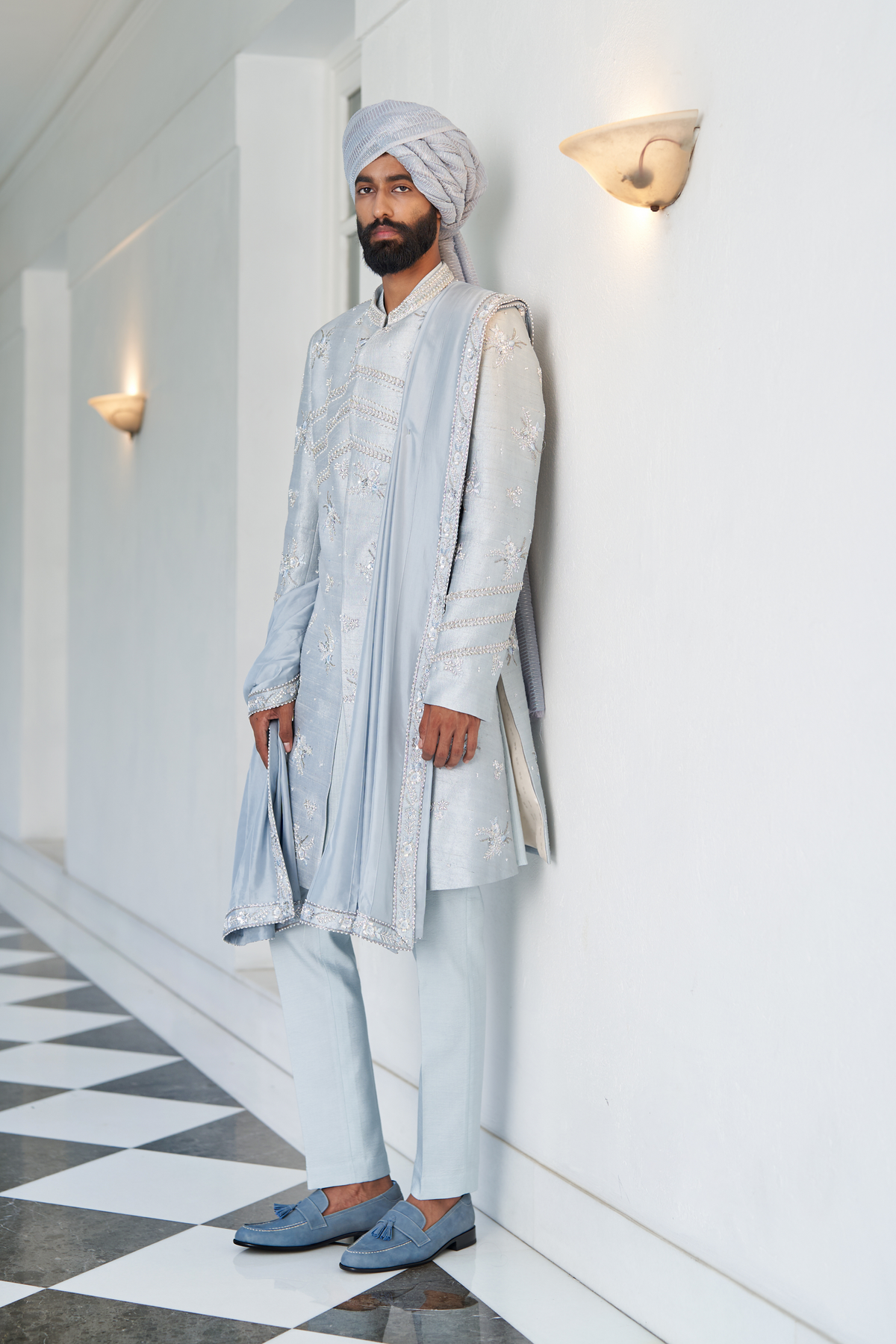 Ash Blue Sherwani Set