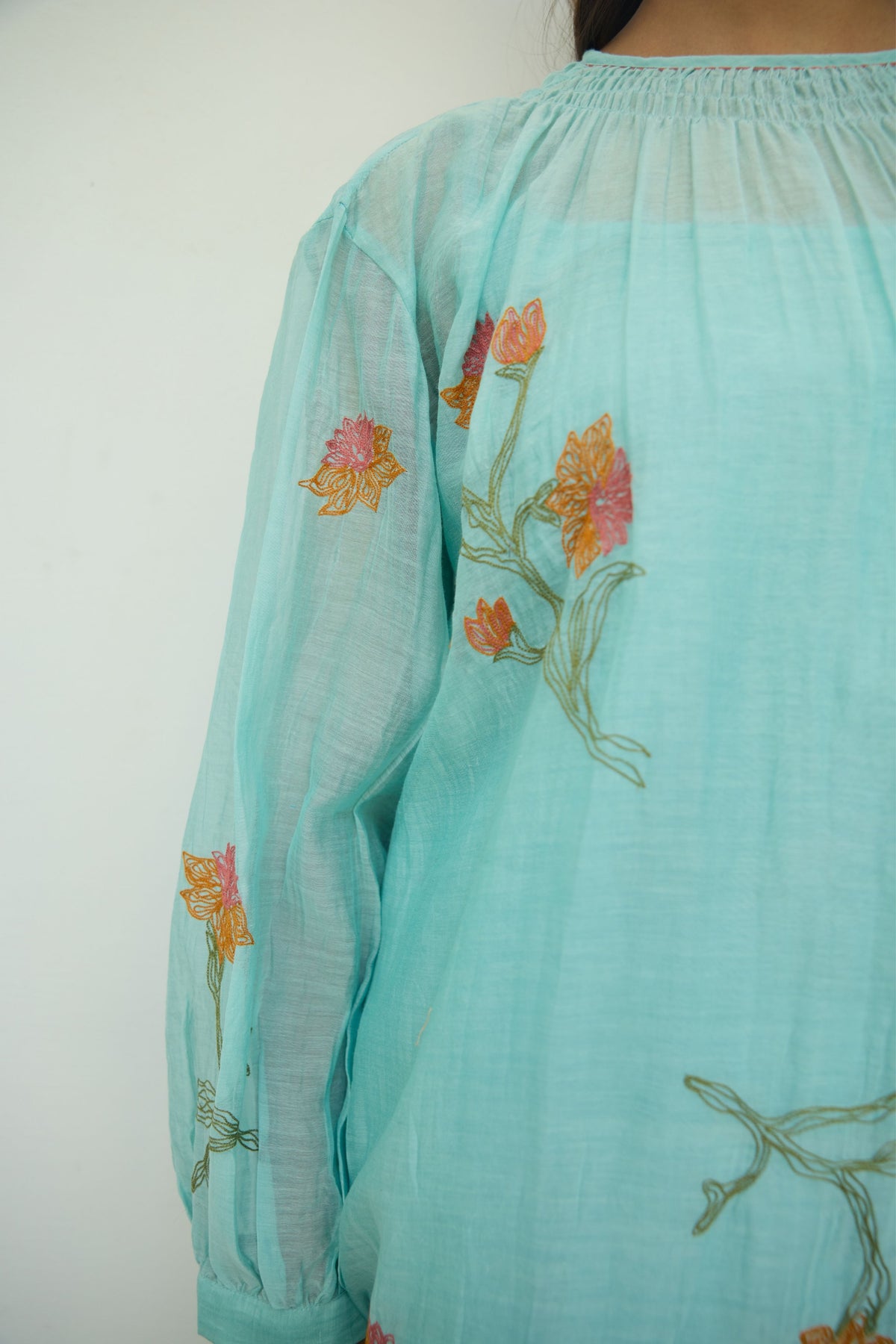 Embroidered Turquoise Chanderi Tunic