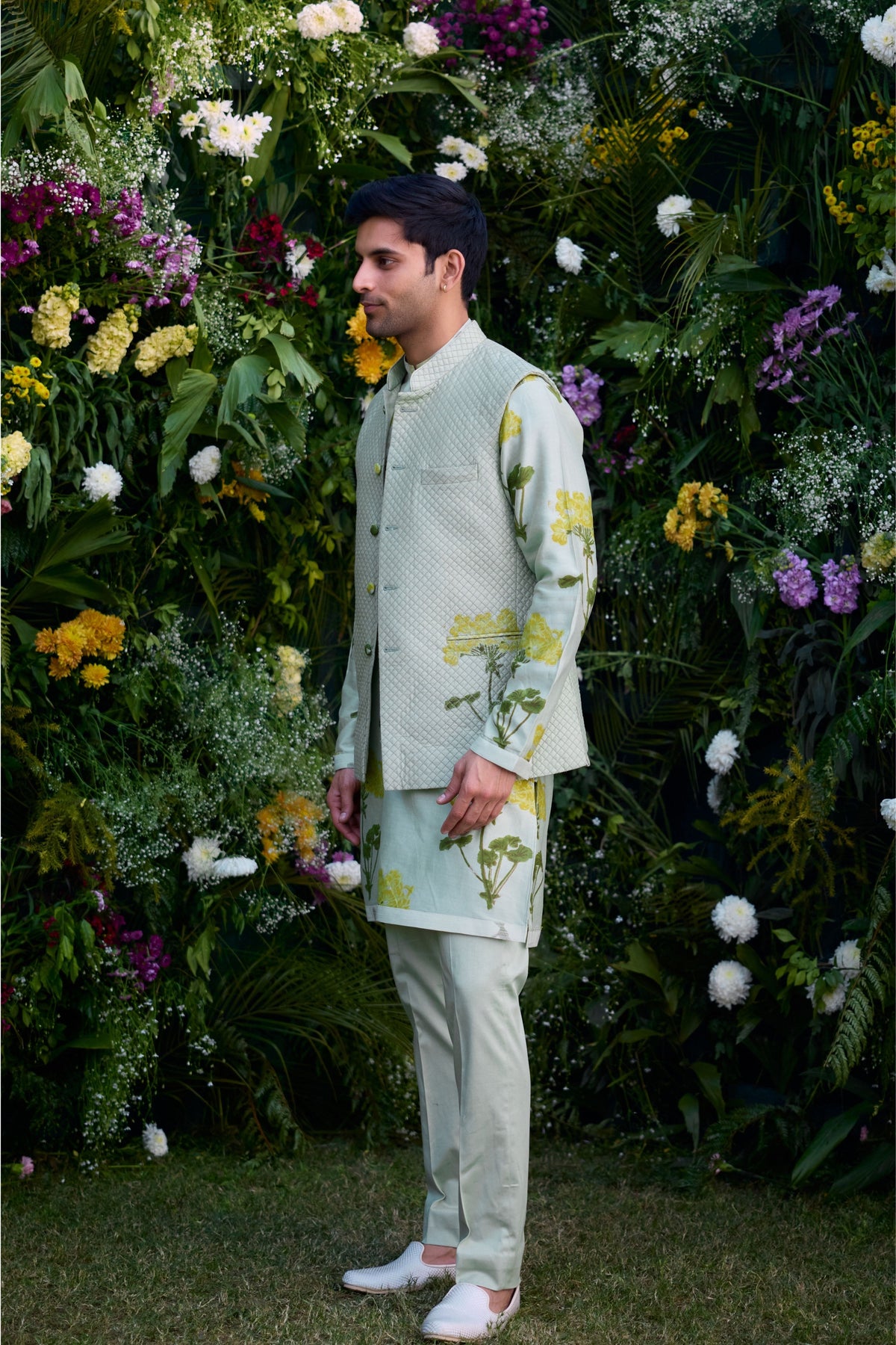 Mist green waist coat with kurta Set