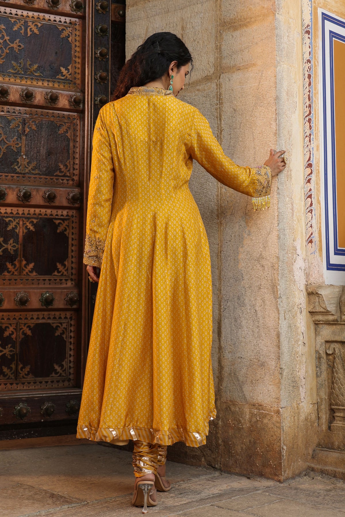 Riwayat Printed Mustard Anarkali Set