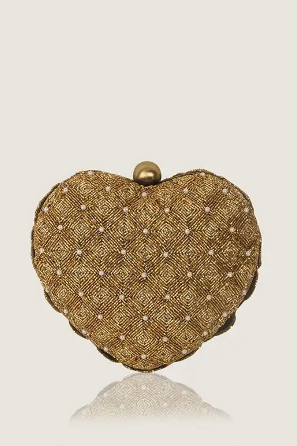 Sa Beaded Heart Clutch – Gold