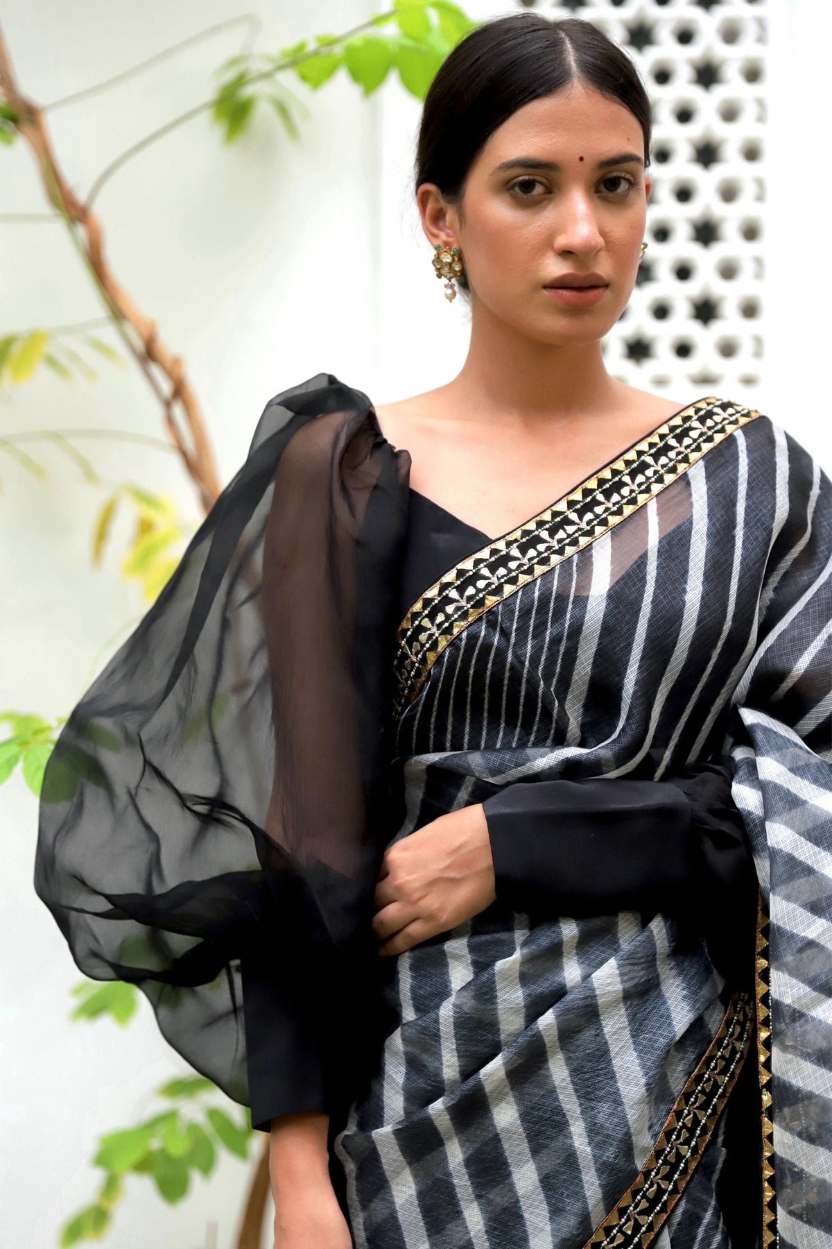 Black Lahariya Saree Set