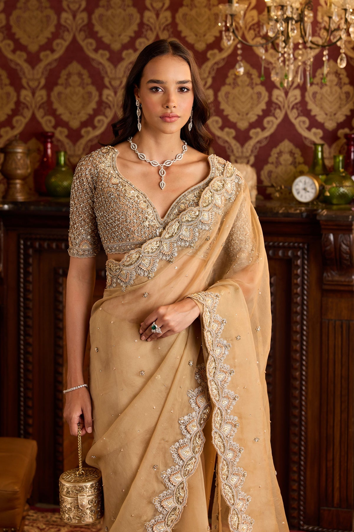 Champagne Gold Organza Elegance Saree