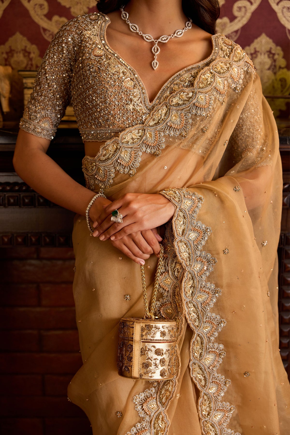 Champagne Gold Organza Elegance Saree