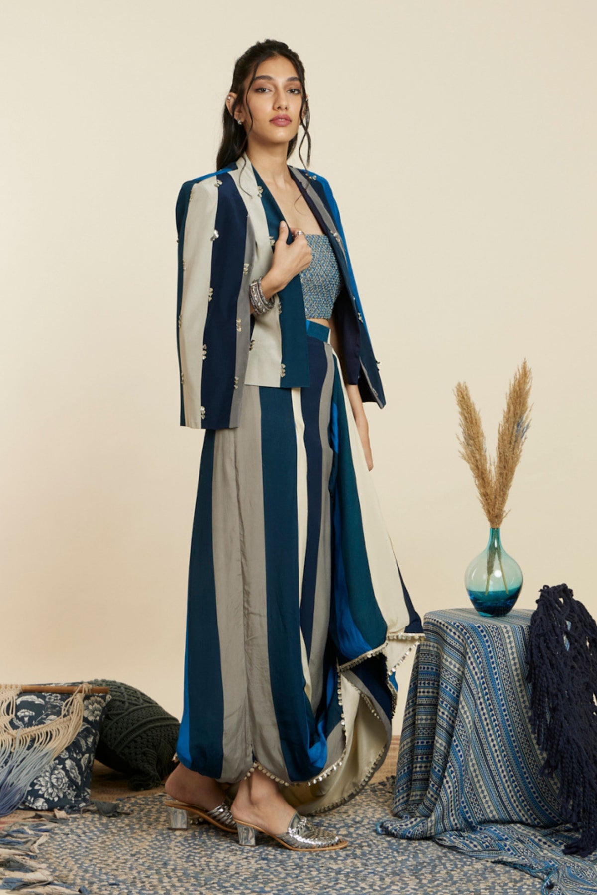 Blue Stripe Noor Jacket Set