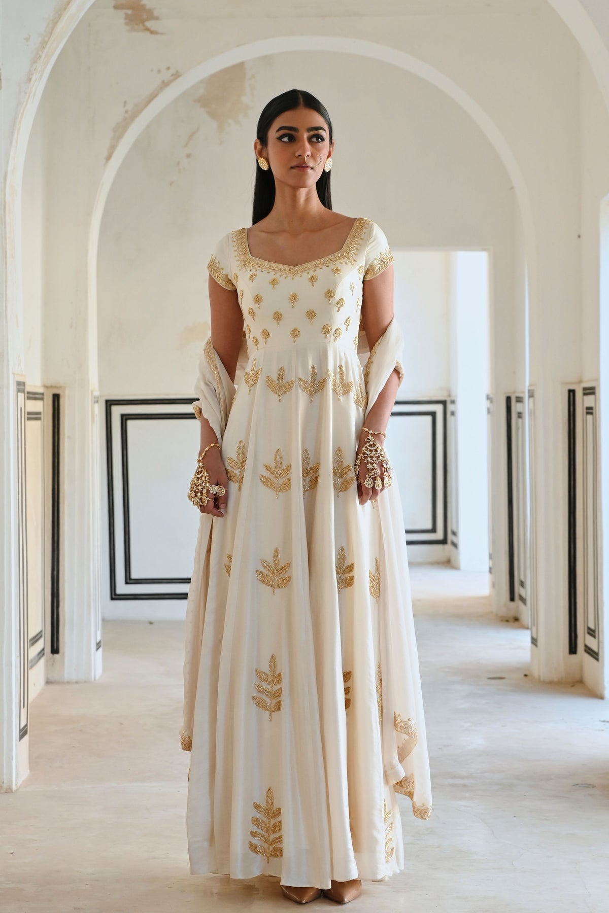 Ivory Embroidered Anarkali Set