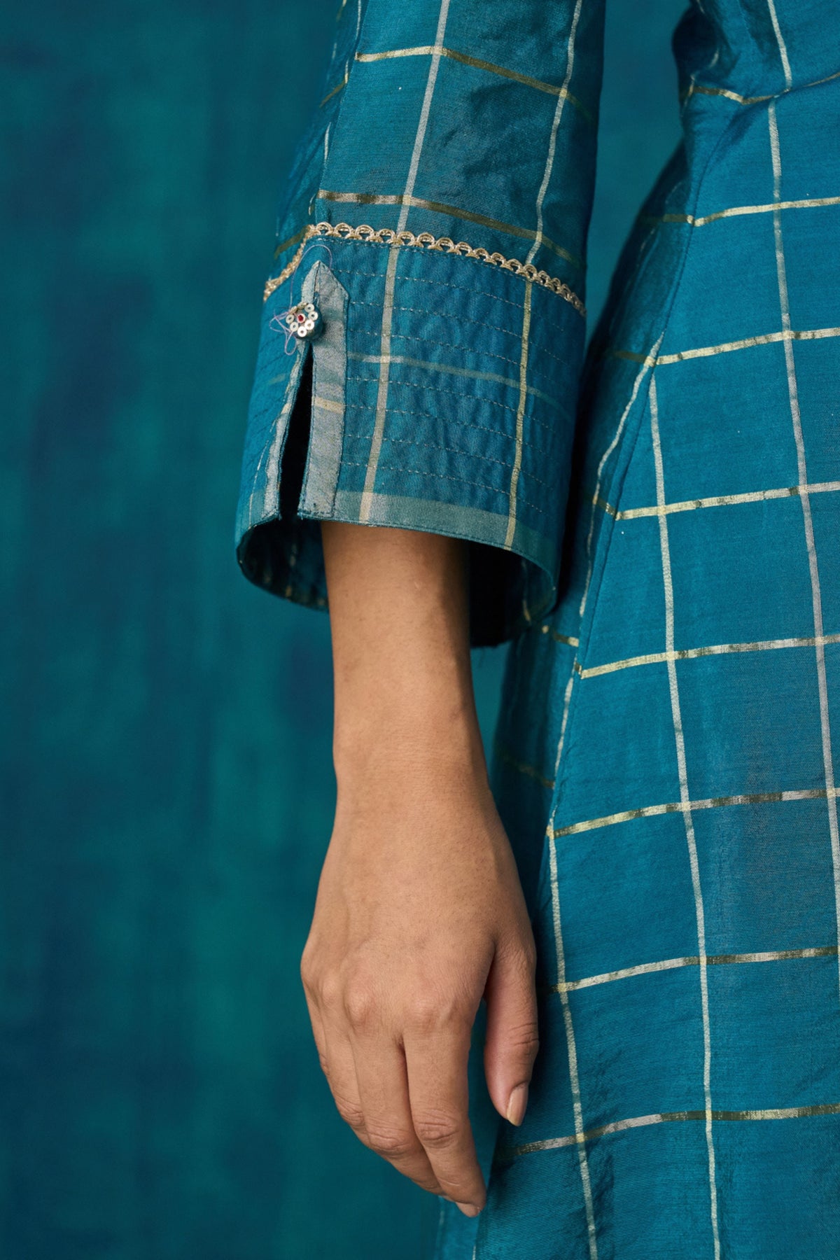 Turquoise Checks Kurta Sets