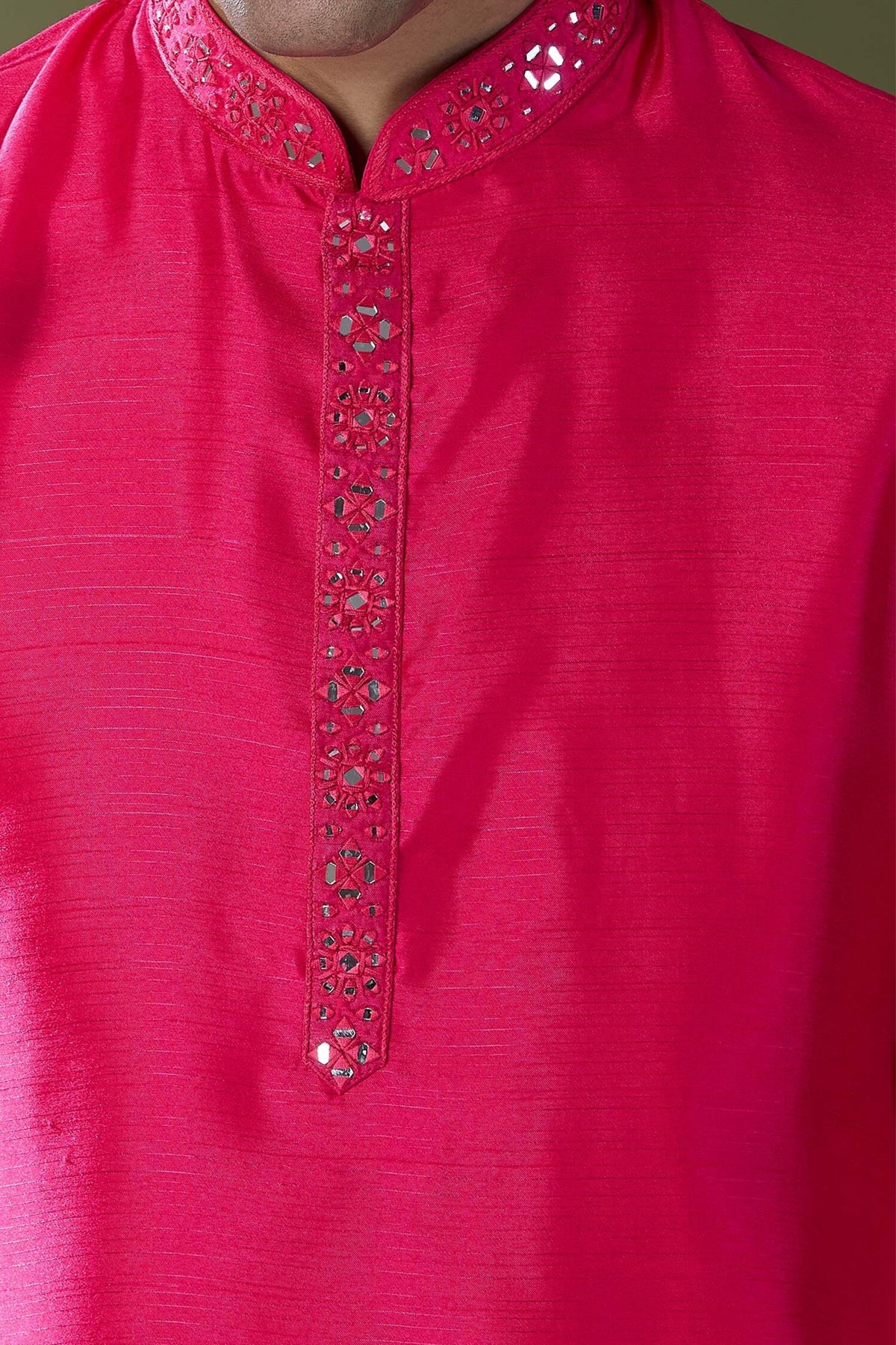 Fuschia Mirror Embroidered Kurta Set