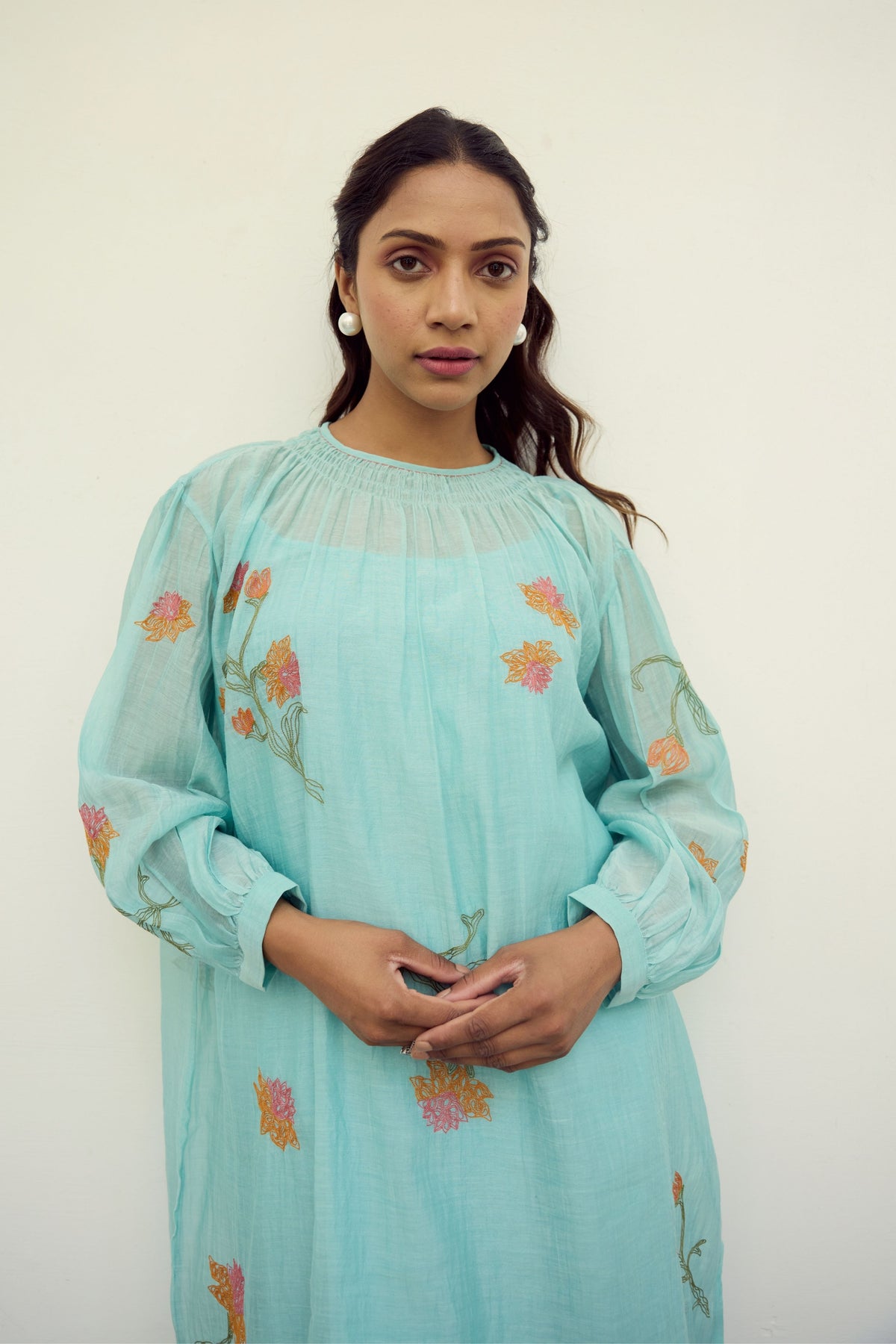 Embroidered Turquoise Chanderi Tunic