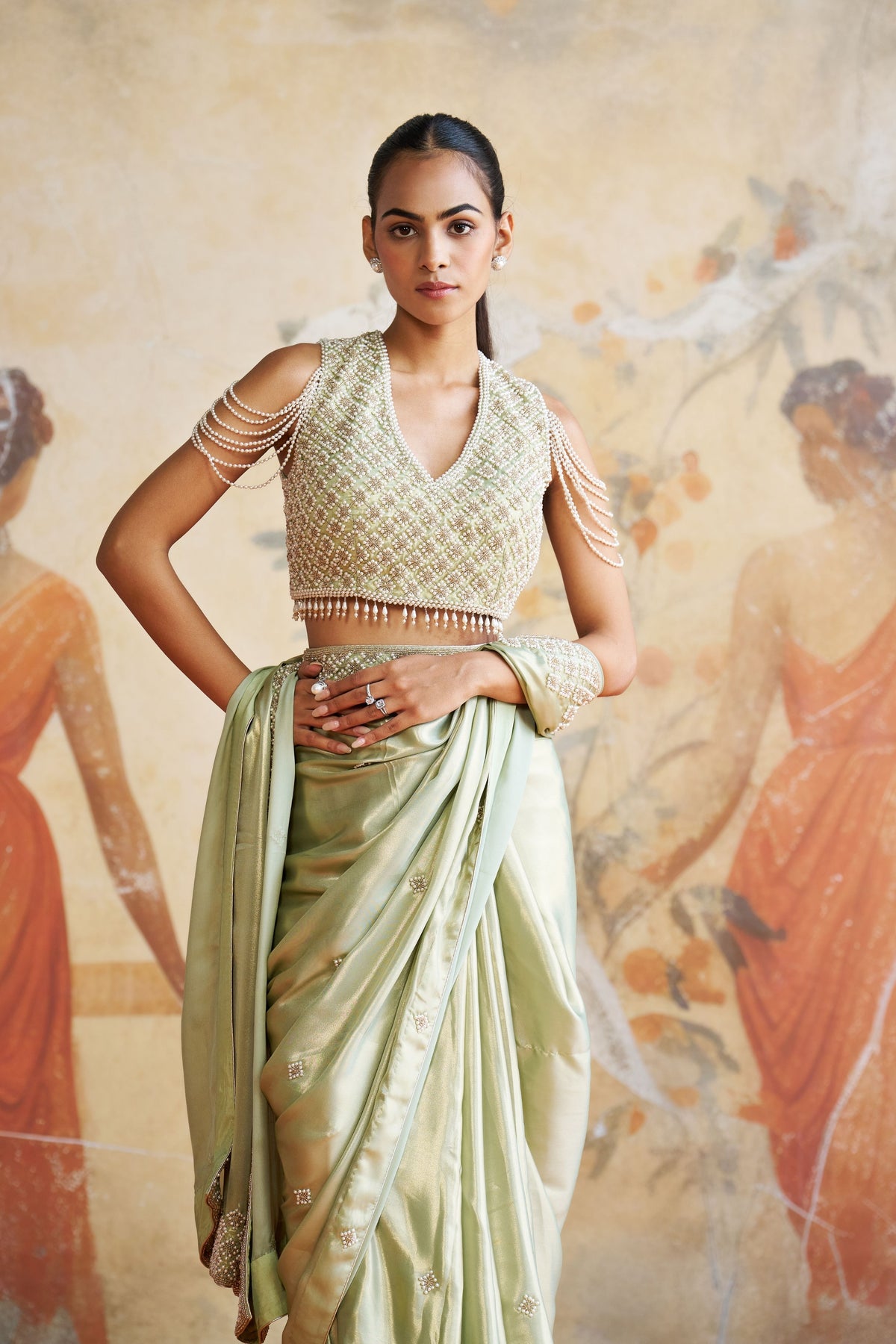 Pearl Mint Green Saree Set