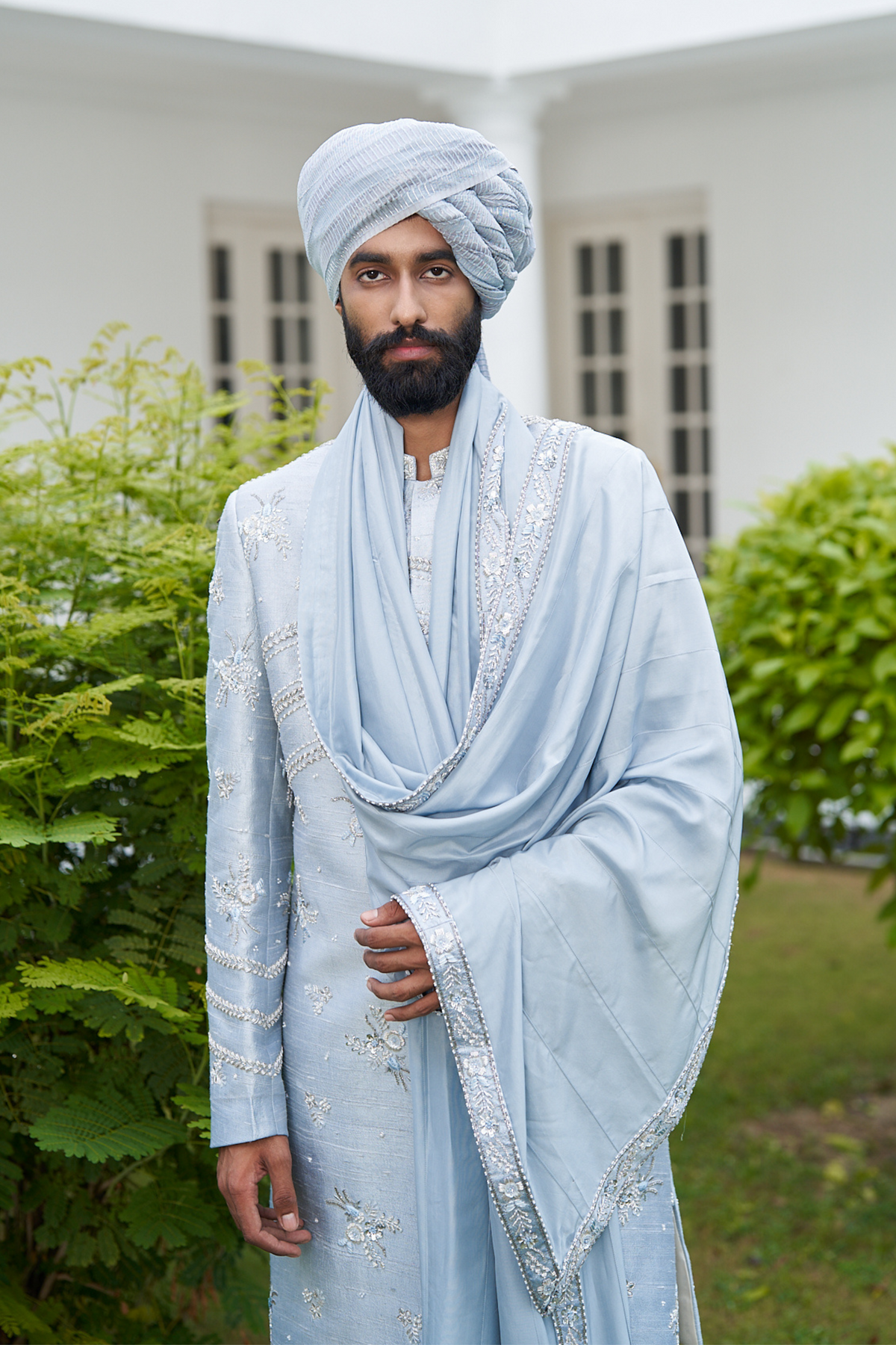 Ash Blue Sherwani Set