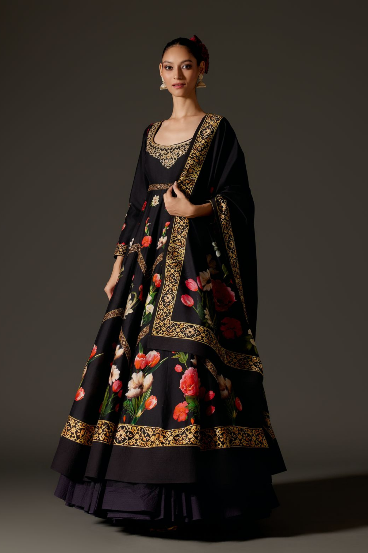 Black With Digital Print Anarkali Set