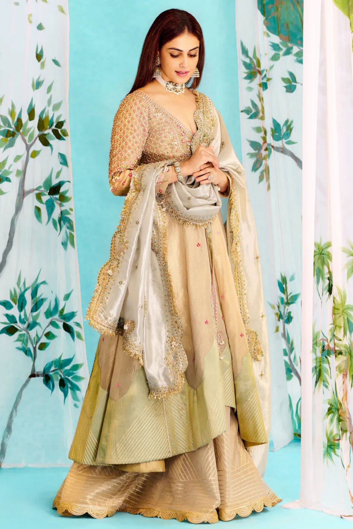 Pearl Jacket With Sharara Set