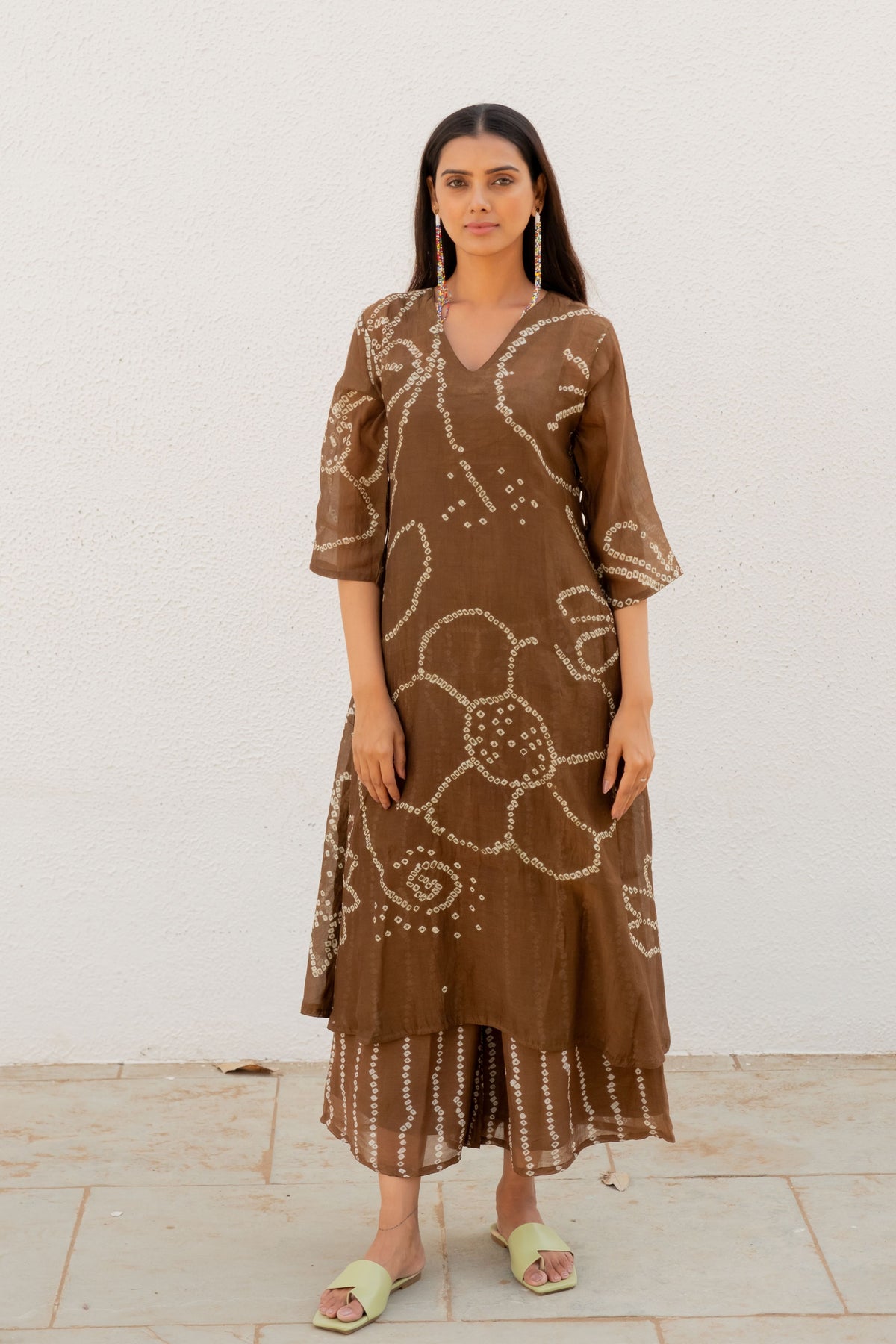 Rosewood Bandhani Kurta With Slip