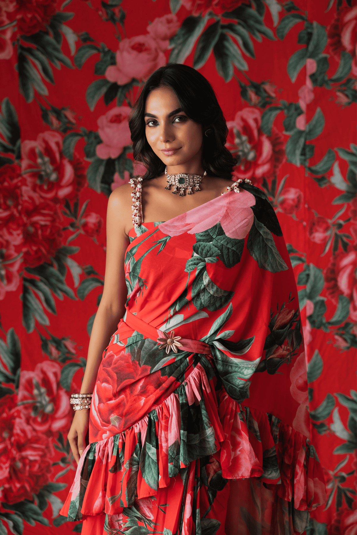 Red Drape Saree