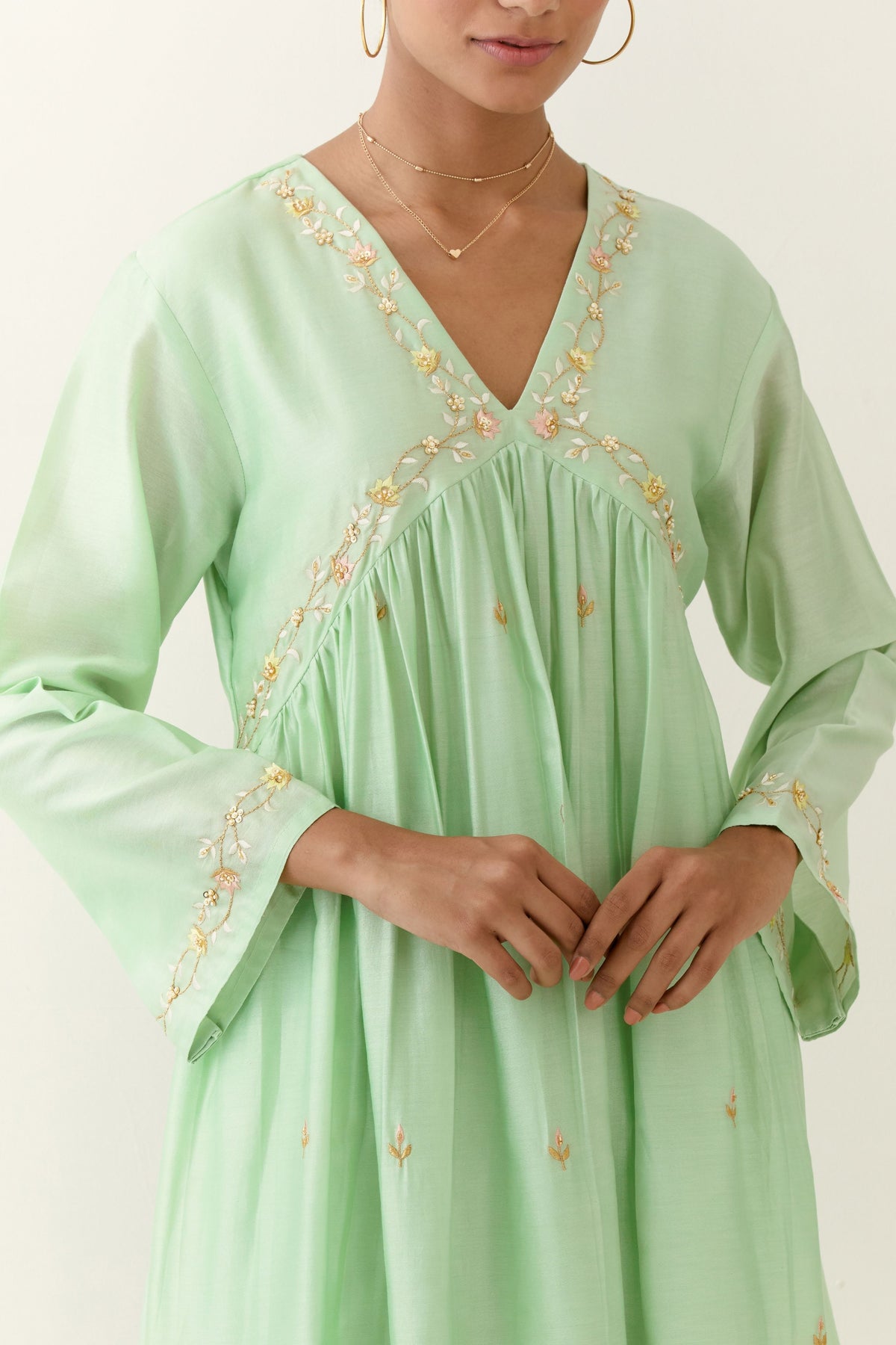 Pastel Green Hand Embroidered Kurta