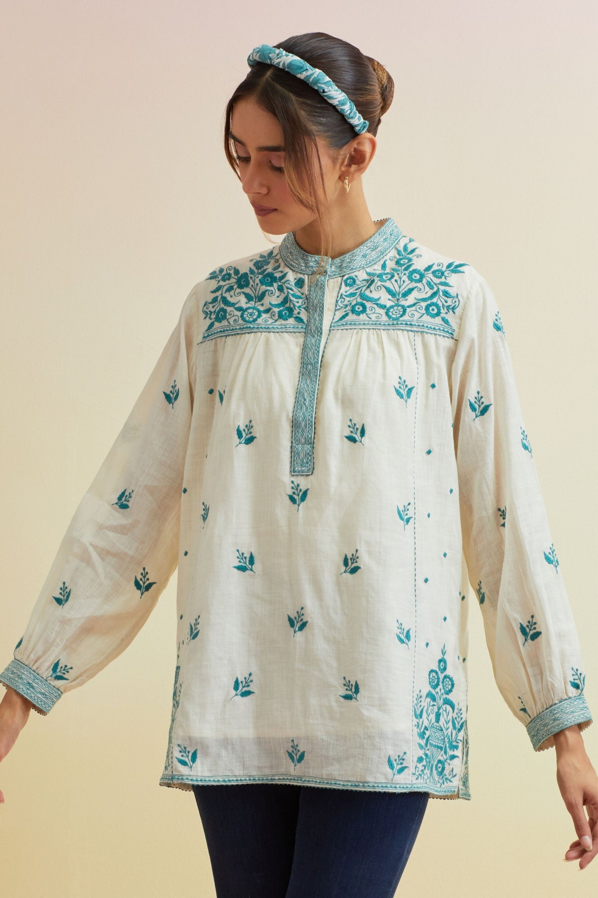 Teal Thread Embroidery Top