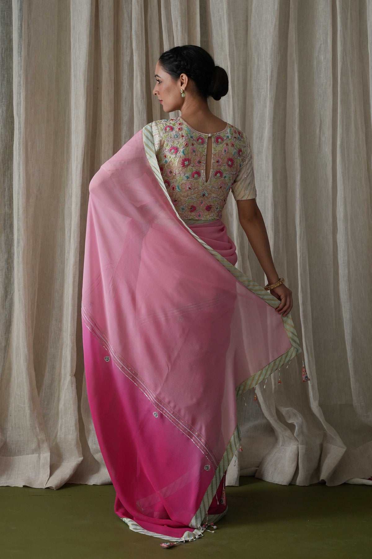 Fuschia and Ivory Saree Set