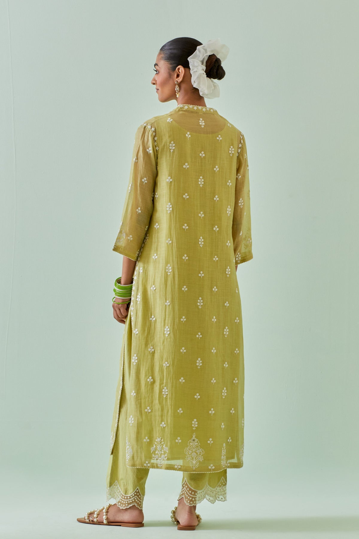 Green Embroidered Straight Kurta Set