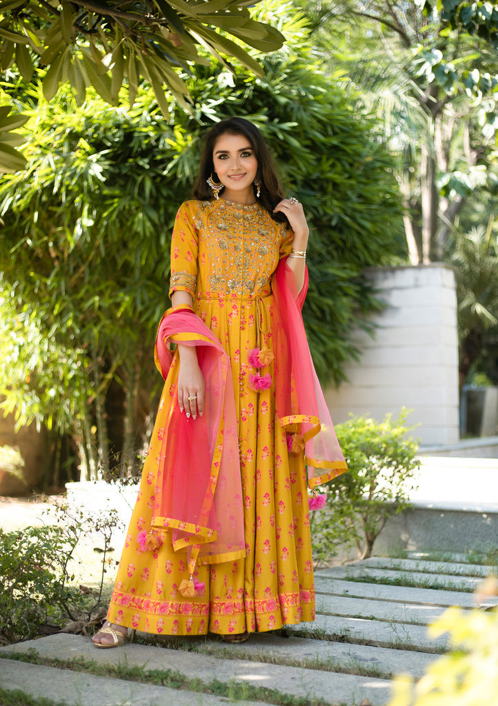 Mustard yellow anarkali set