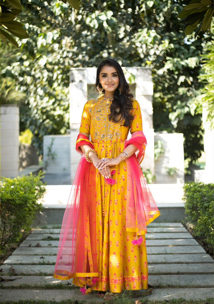 Mustard yellow anarkali set