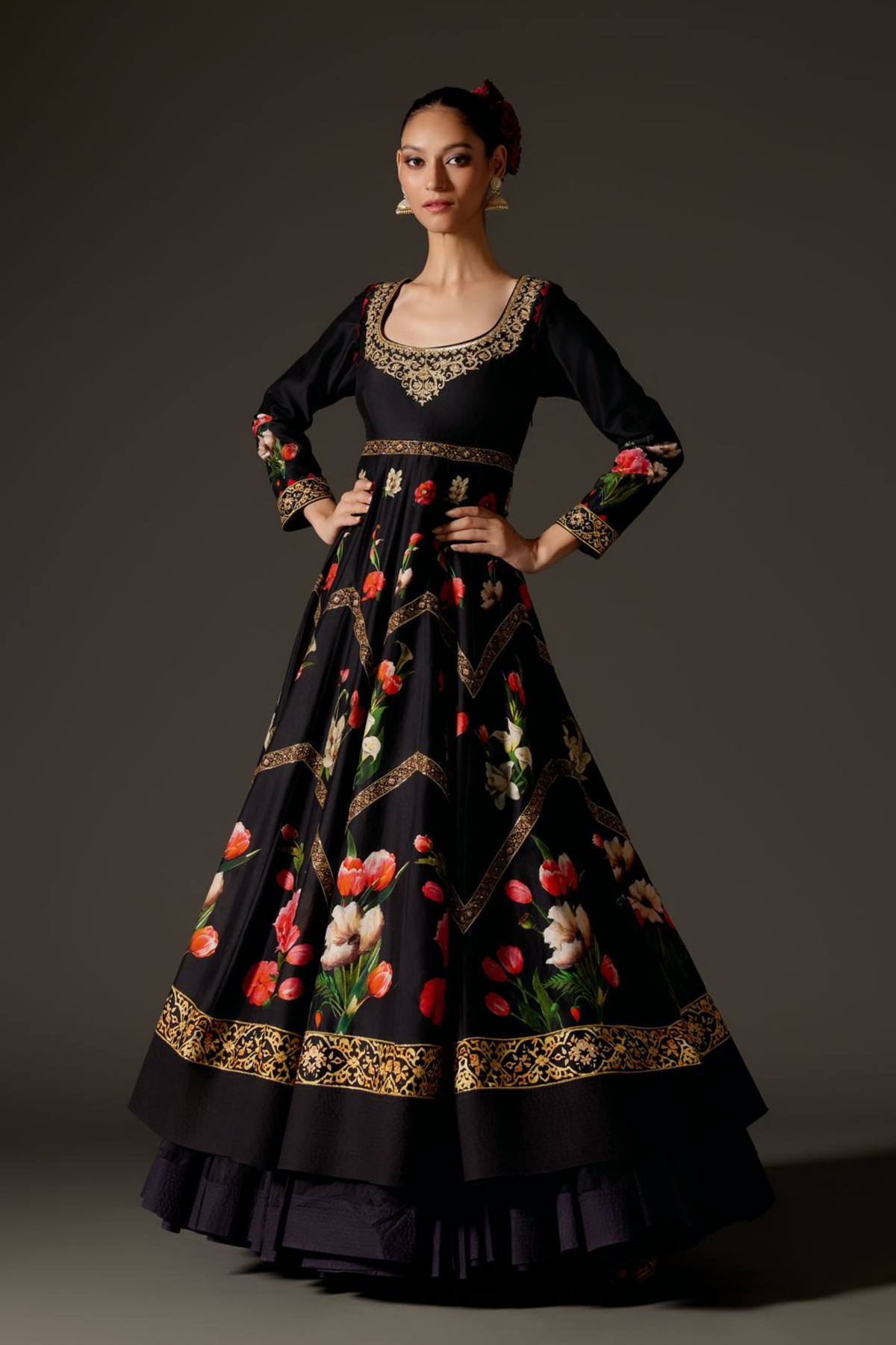 Black With Digital Print Anarkali Set