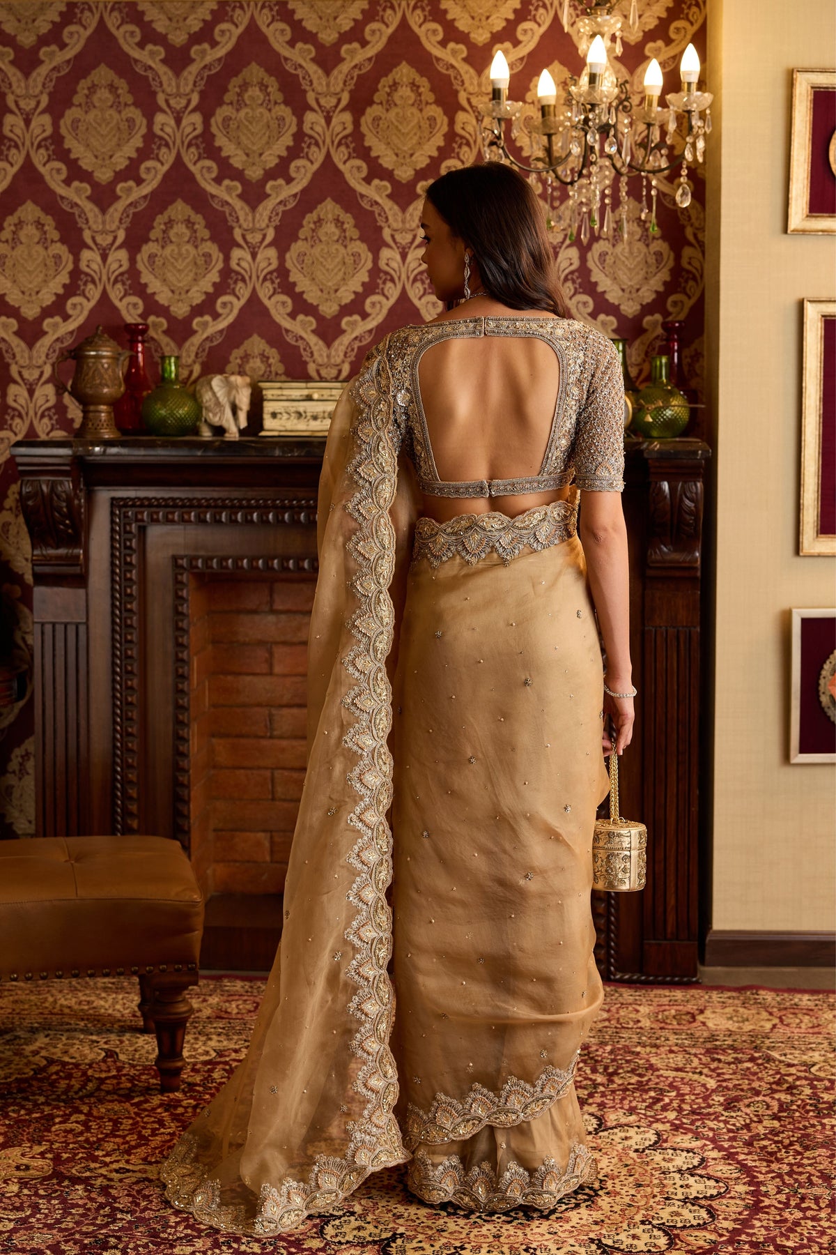 Champagne Gold Organza Elegance Saree