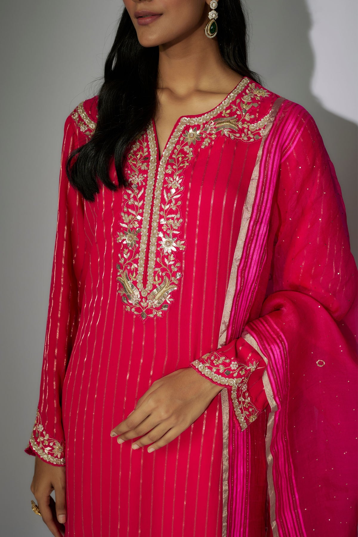 Hot Pink Embroidered Kurta Set