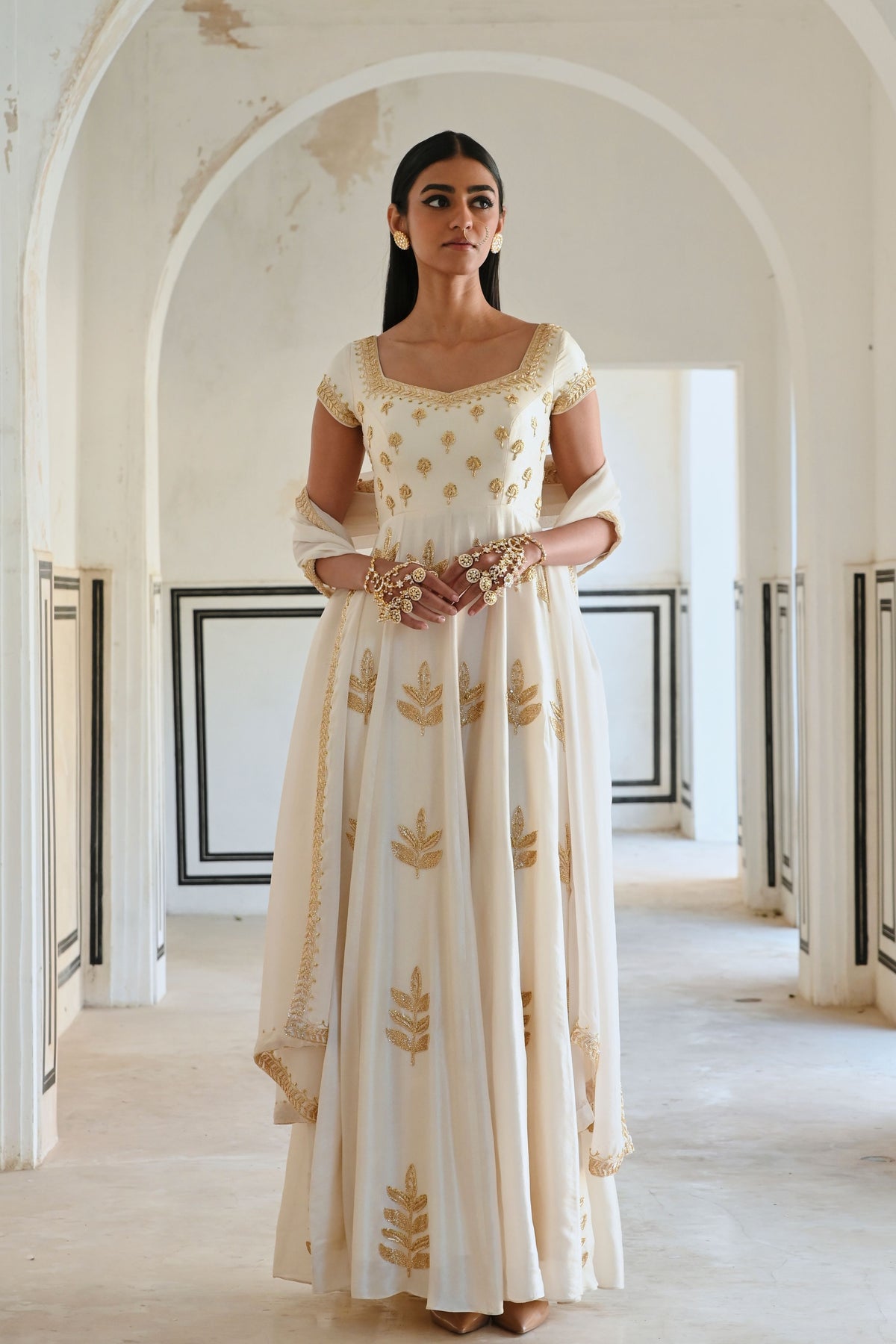 Ivory Embroidered Anarkali Set