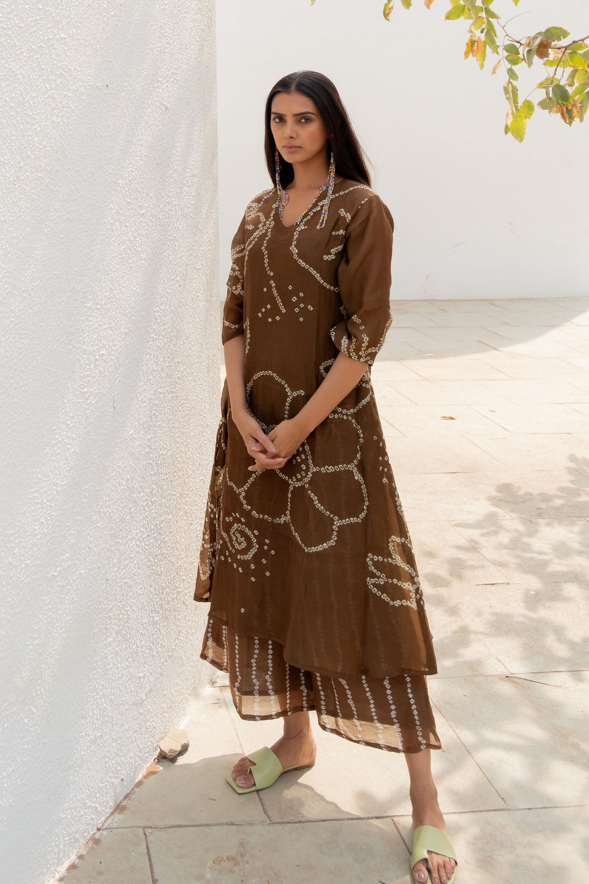 Rosewood Bandhani Kurta With Slip