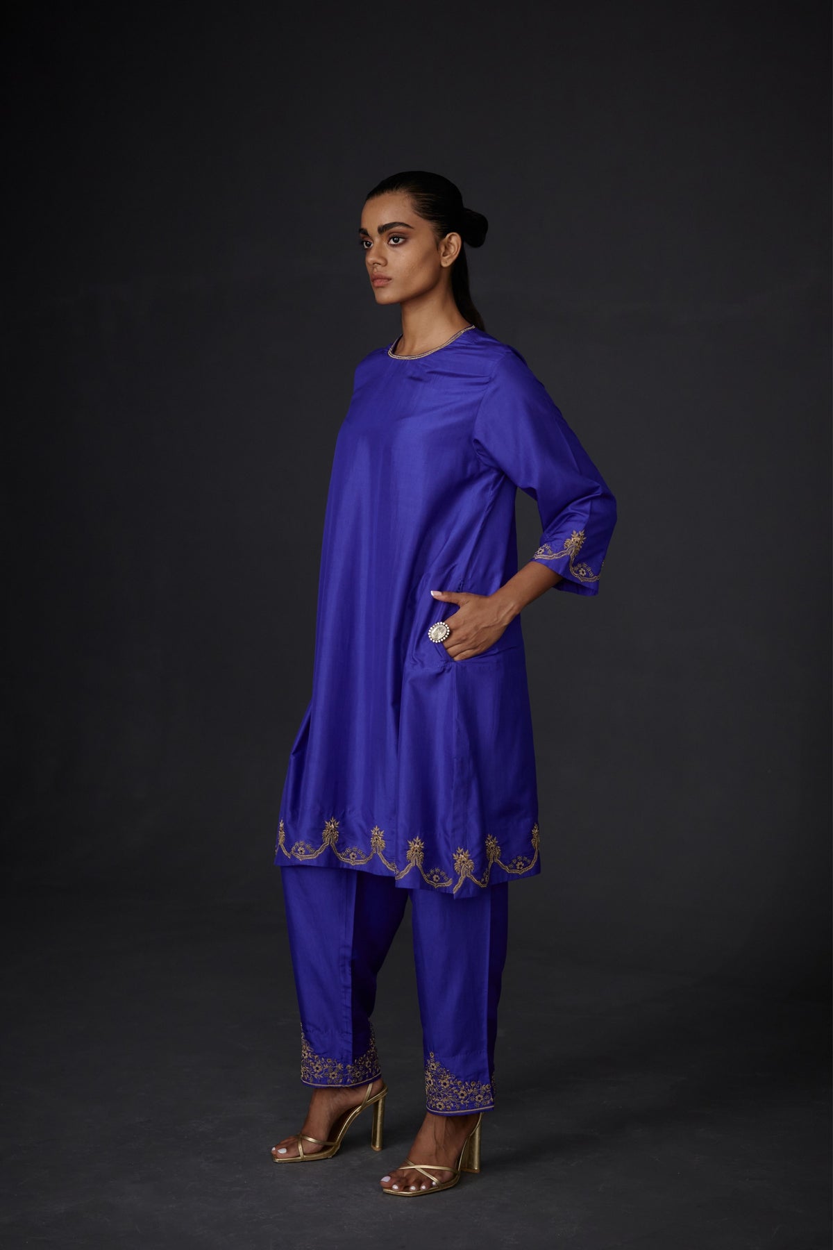 Persian Blue  Embroidered Tunic &amp; Trouser Set