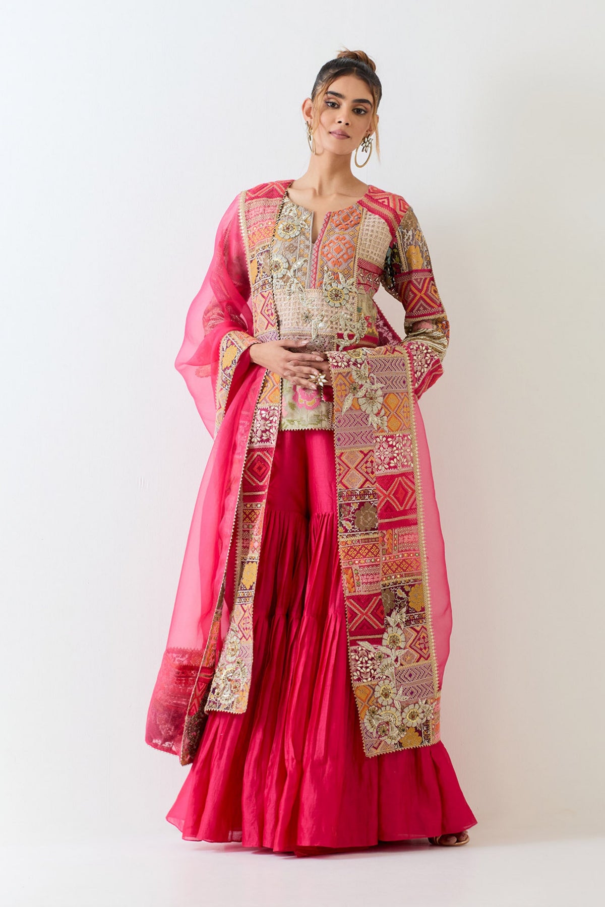 Patch Work Fuchsia Sharara Set