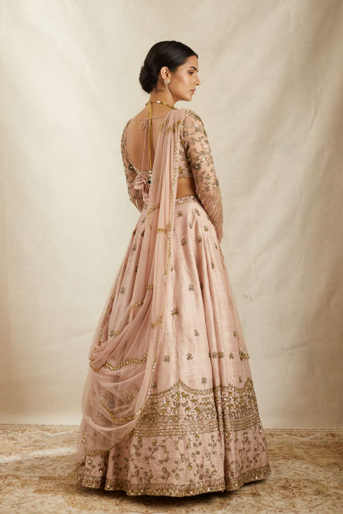 Peach Pink Raw Silk Lehenga Set