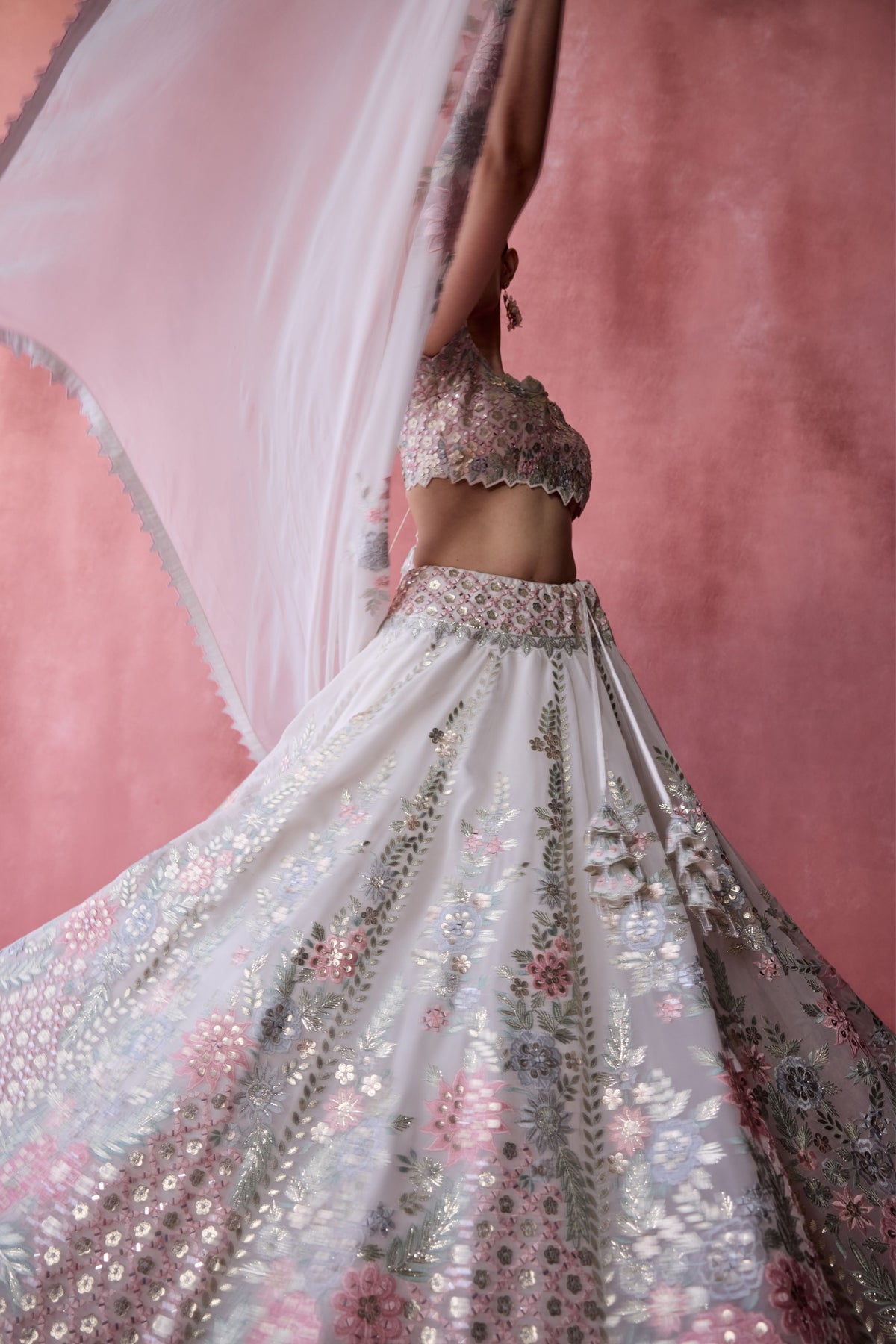 White Mirror Work Lehenga Set