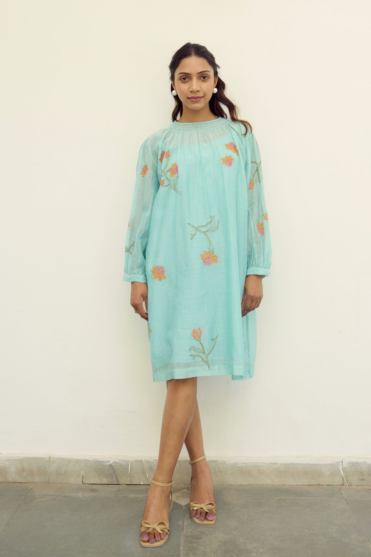 Embroidered Turquoise Chanderi Tunic