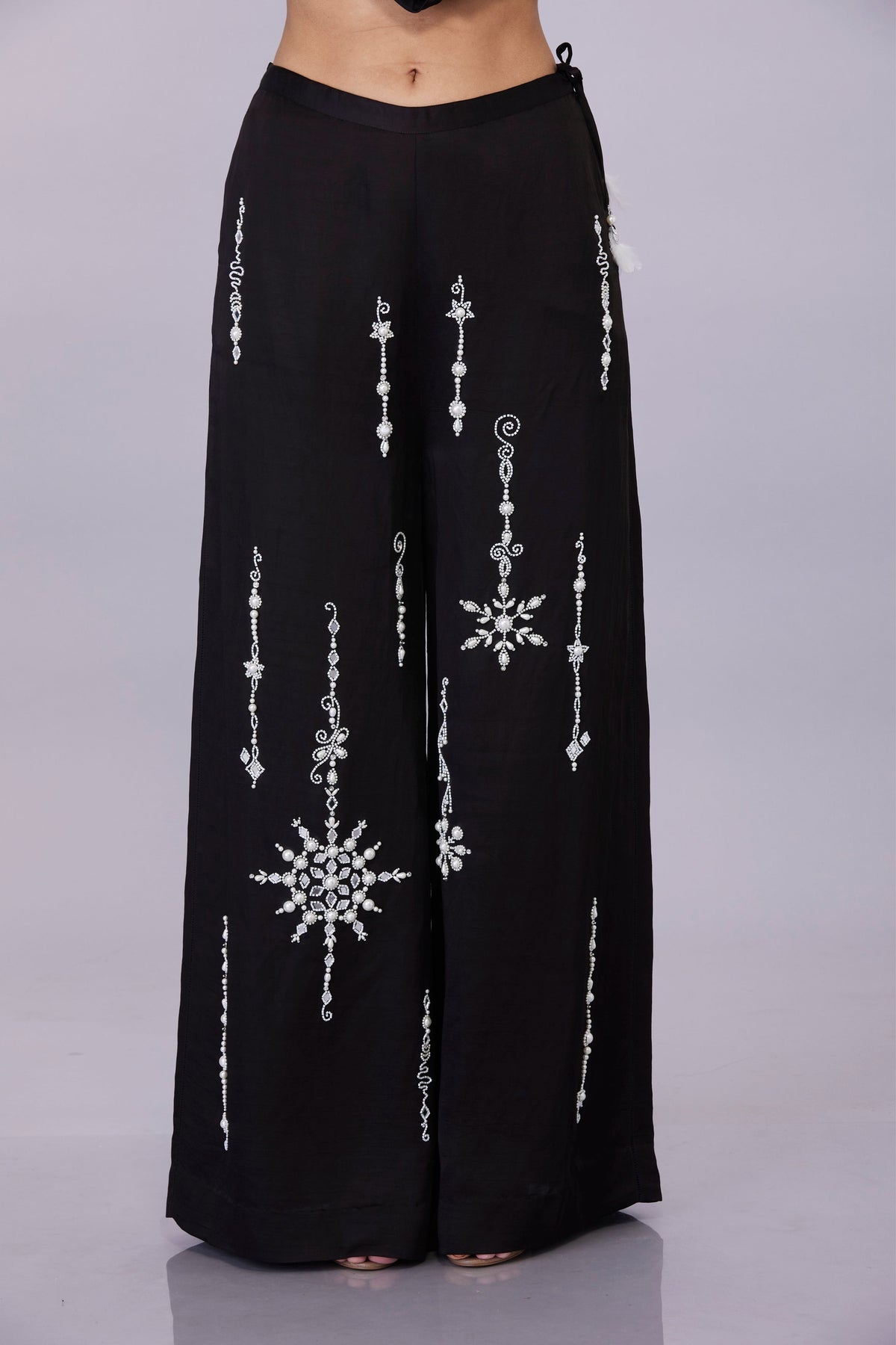 Black Trousers With Pearl Snowflake