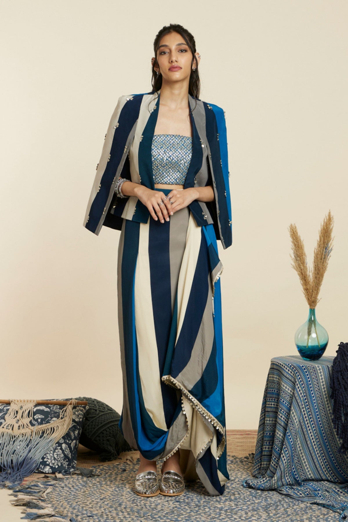 Blue Stripe Noor Jacket Set