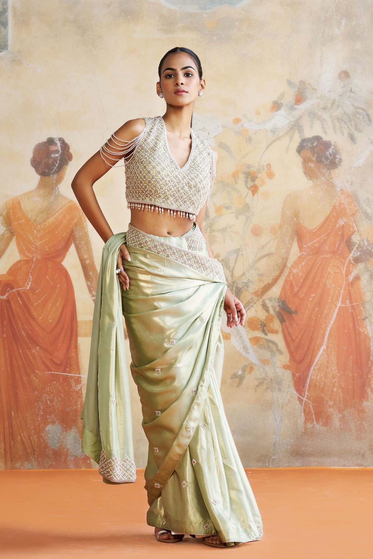 Pearl Mint Green Saree Set