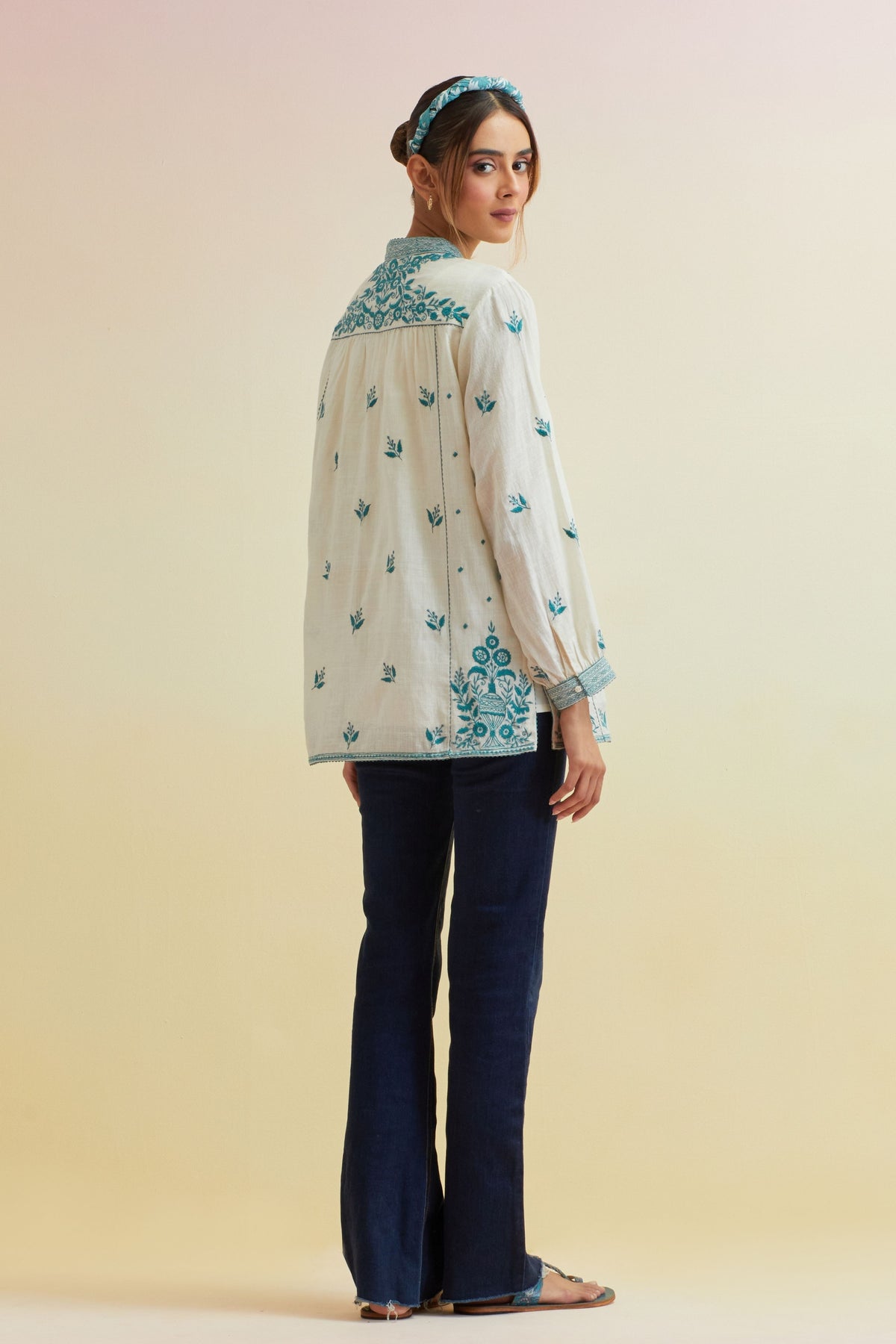 Teal Thread Embroidery Top