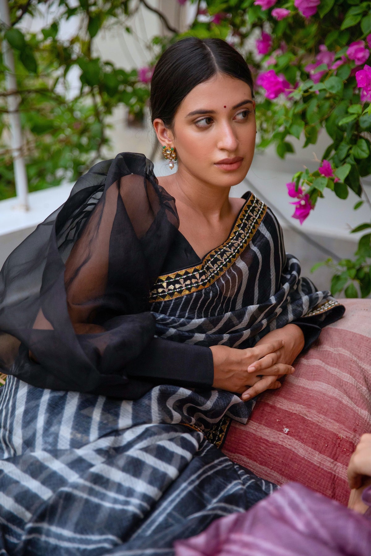 Black Lahariya Saree Set