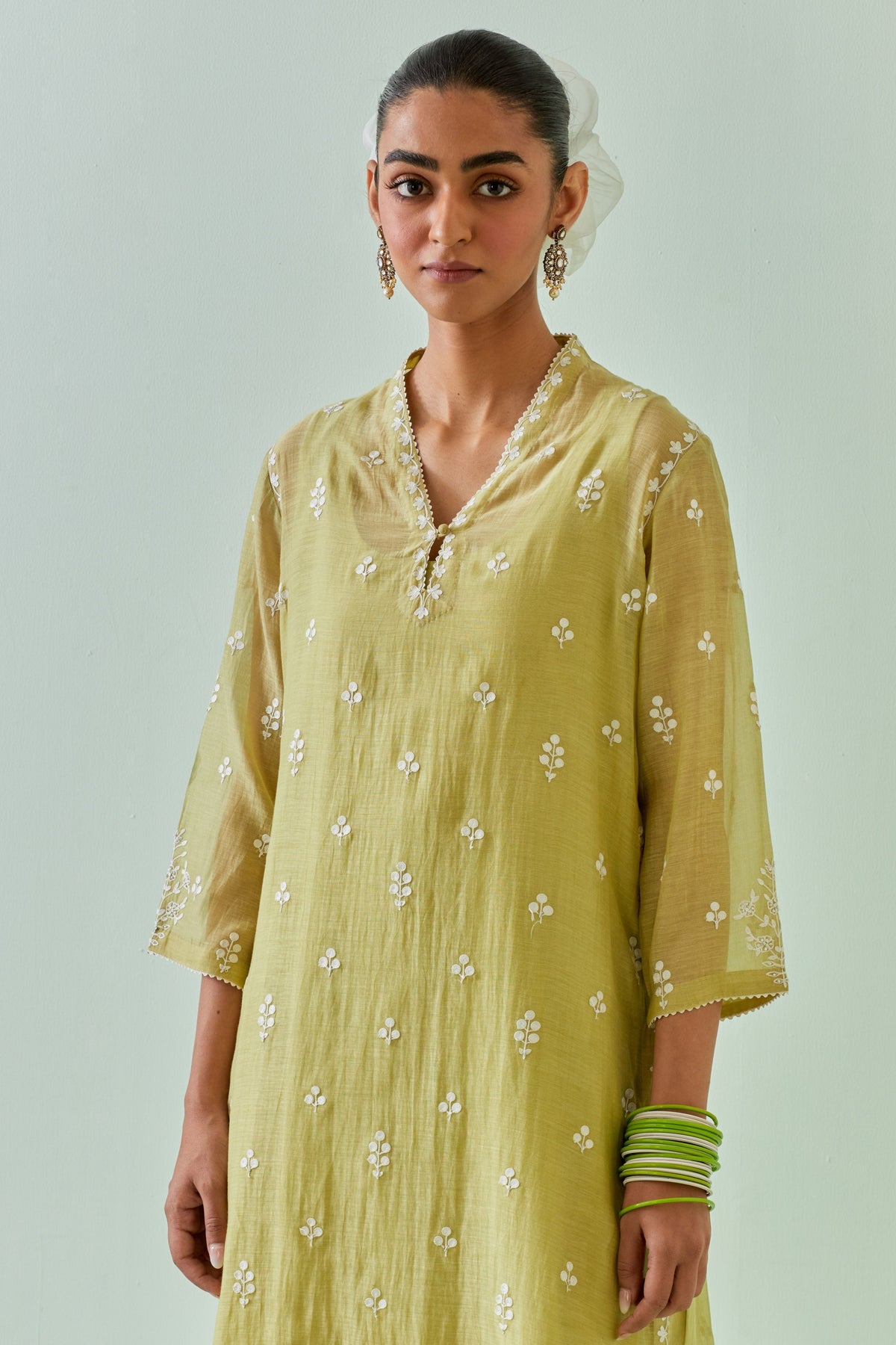 Green Embroidered Straight Kurta Set