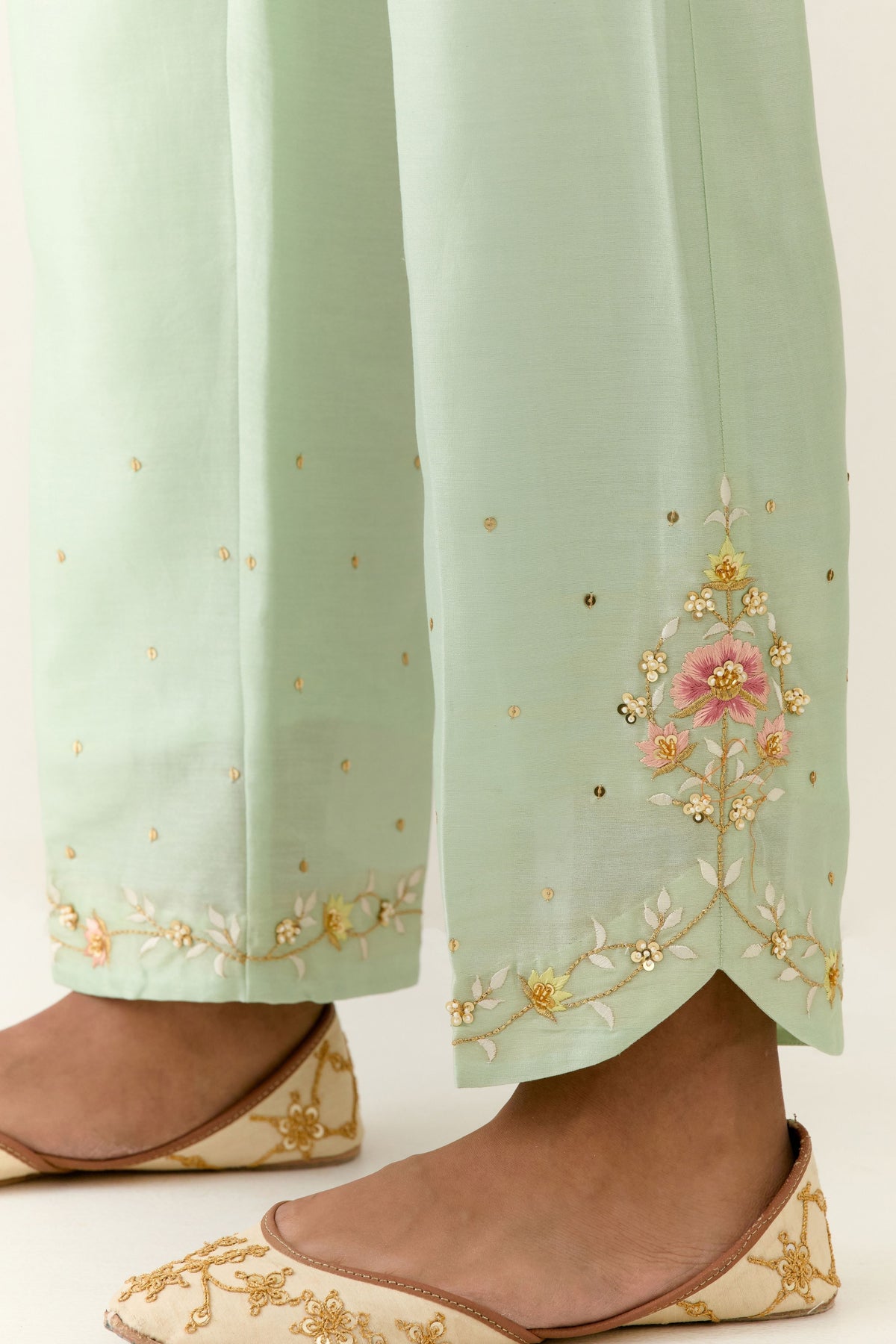Green Hand Embroidered Palazzo