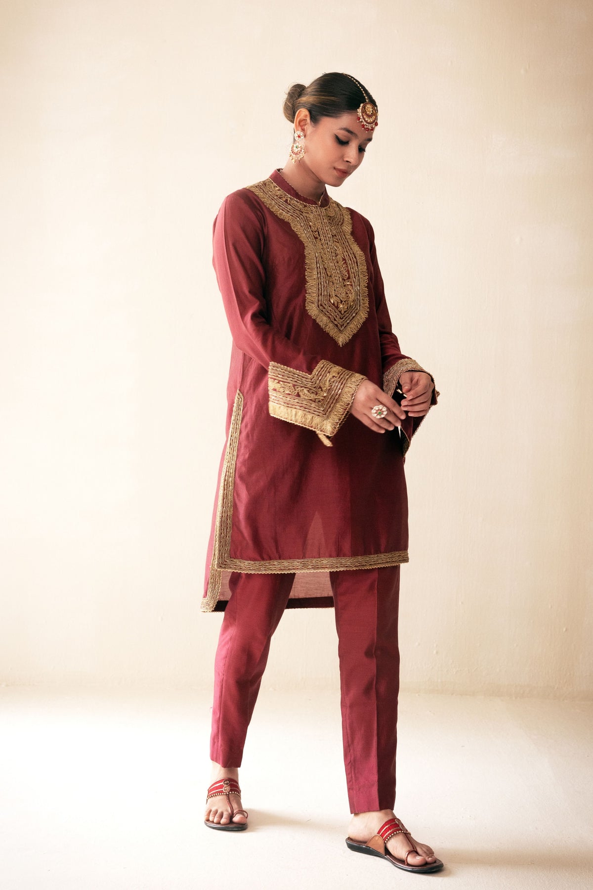 Maroon Structured Kurta Set