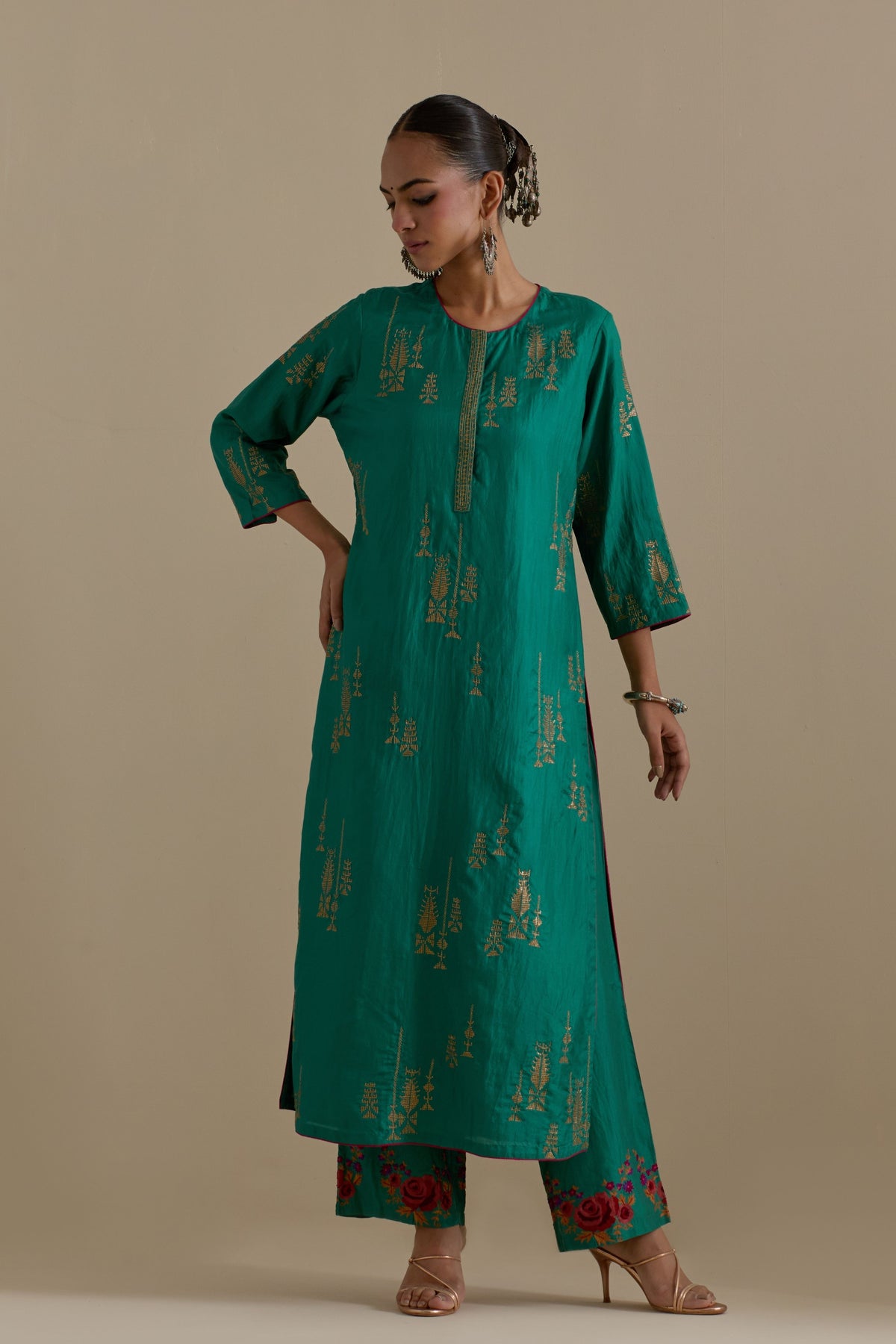 Persian Green Silk Kurta Set