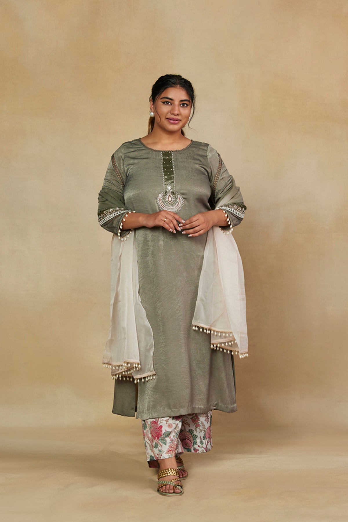 Embellished Kurta with Printed Pants