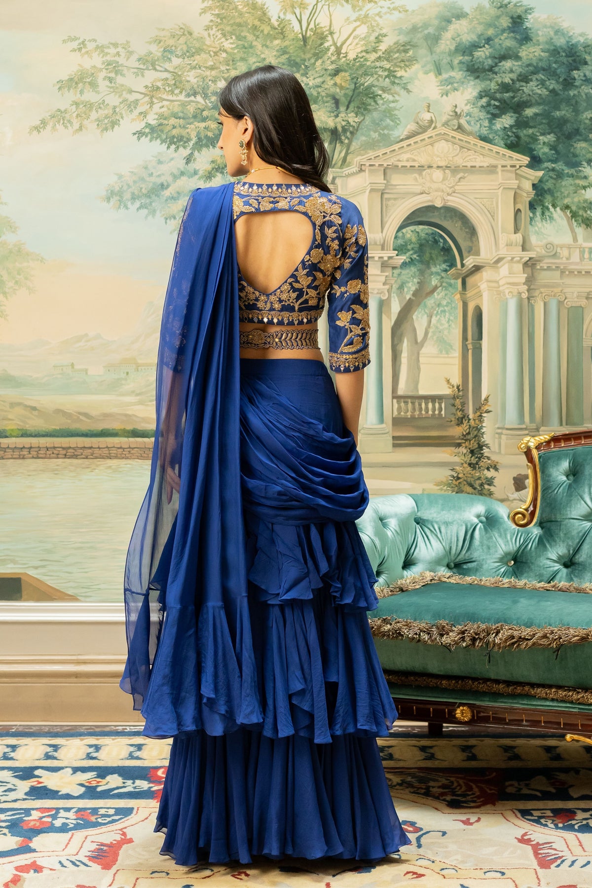 Electric Blue 3 Layer Saree Set